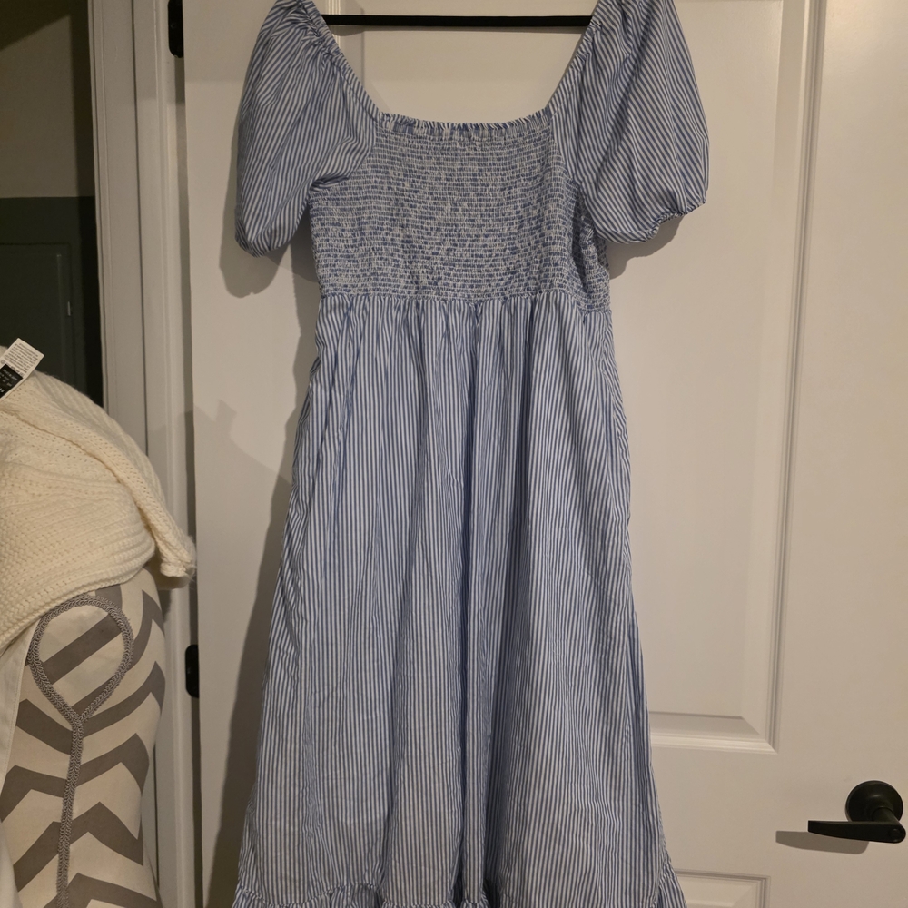 J. Crew Dress in Blue and White Searsucker Stripes